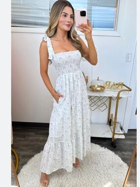 Morning Lavender Tie Strap Smocked Midi Dress